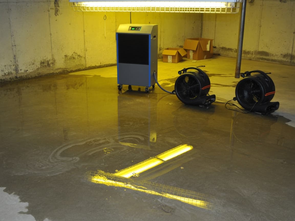 Restoration technician extracting water from a flooded floor